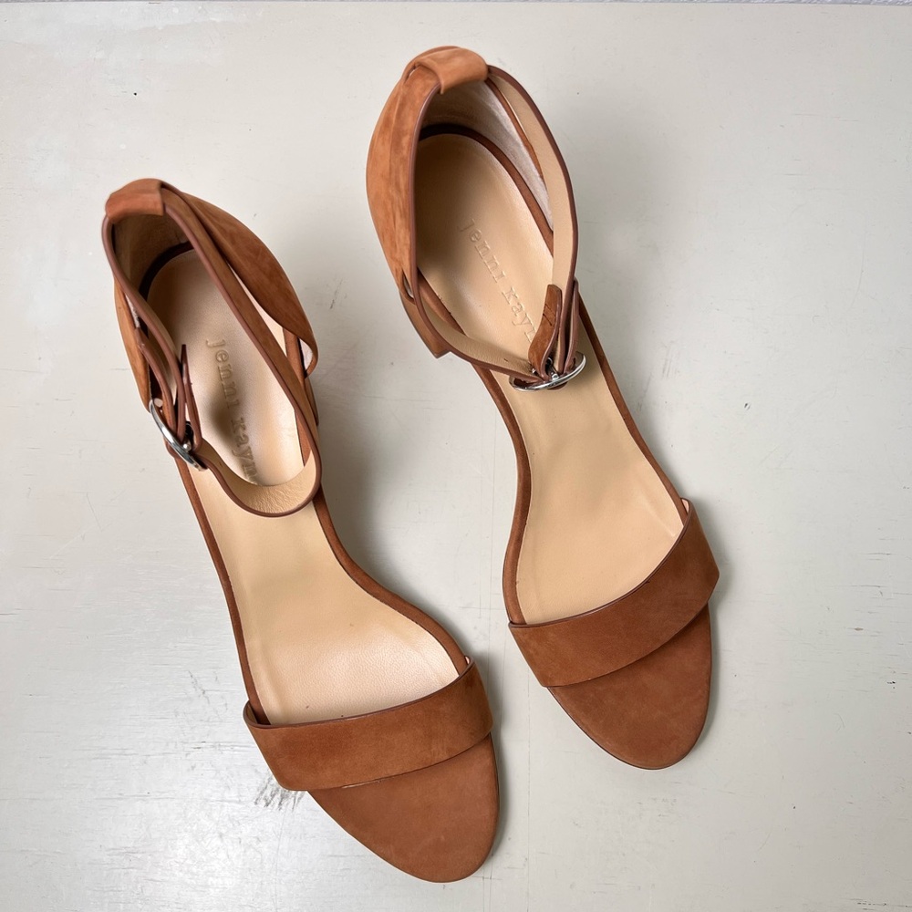 NEW Jenni Kayne Brown Oiled Leather Low Block Heel in Walnut EU 40 US 10